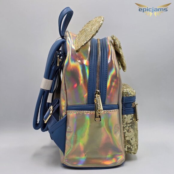 Loungefly Disney Minnie Mouse 50th Anniversary Ear Gold Iridescent Backpack Bag - Picture 4 of 5